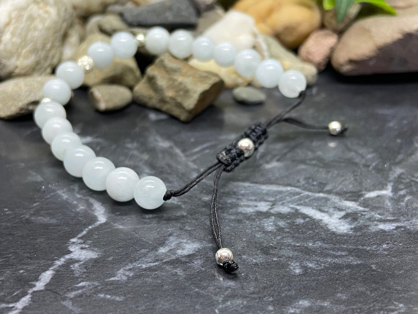 Aquamarin Edelstein Armband mit echten Silber Perlen