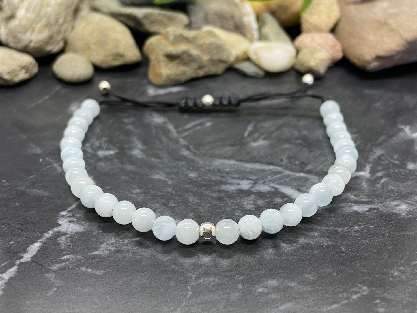 Aquamarin Edelstein Armband mit echten Silber Perlen