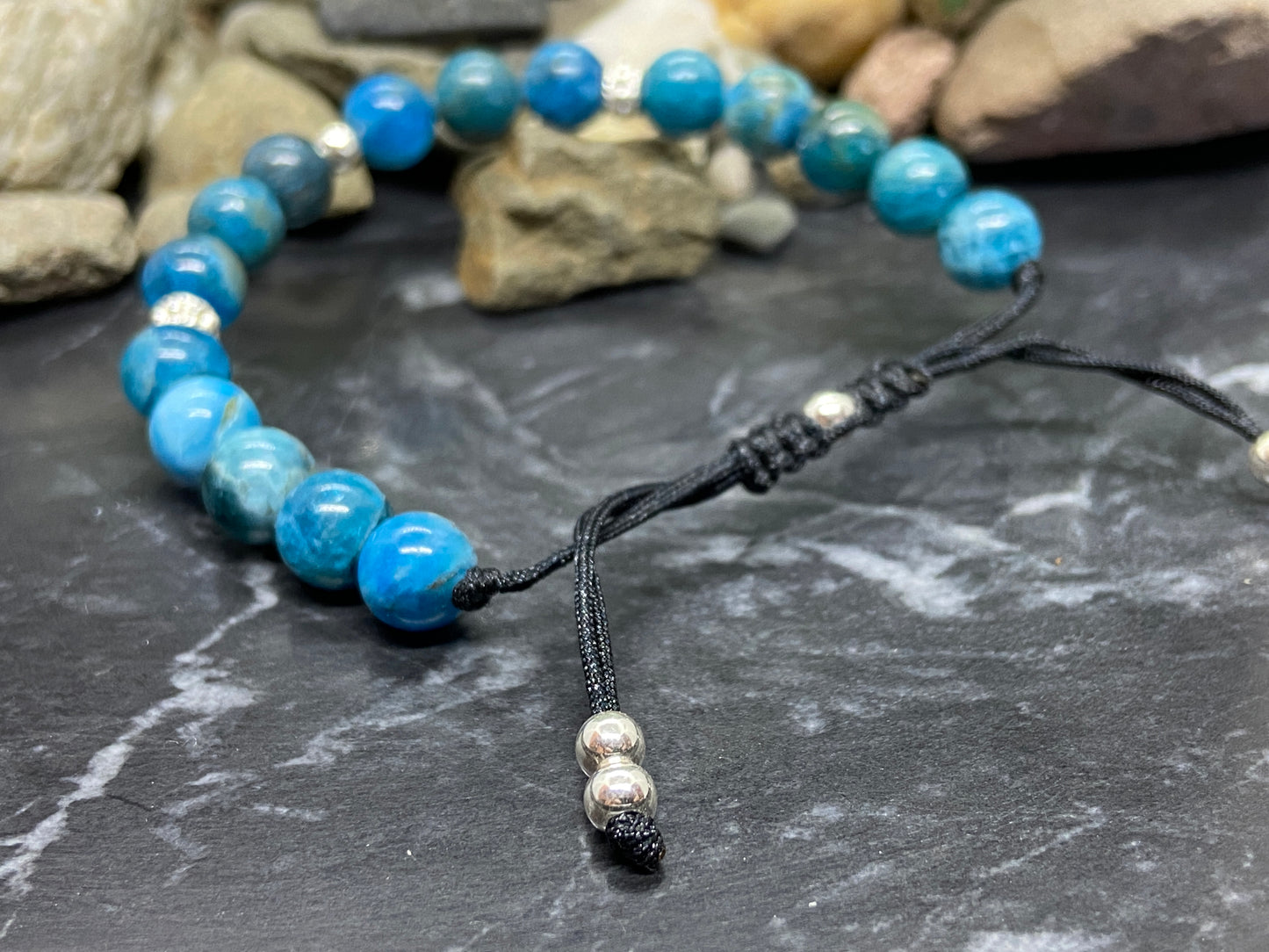 Apatit Edelstein Armband mit echten Silber Perlen