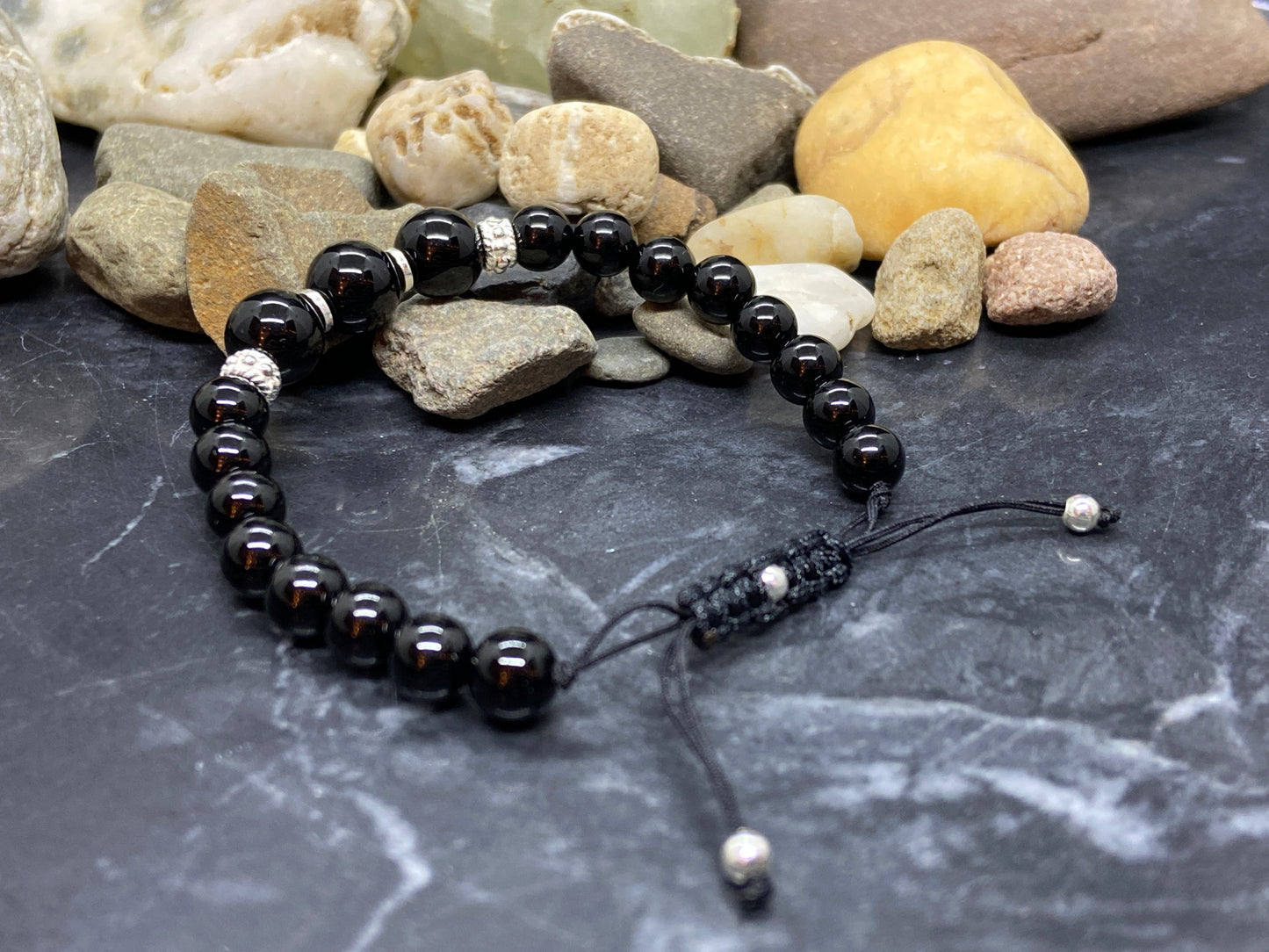 Onyx Edelstein Armband mit echten Silber Perlen