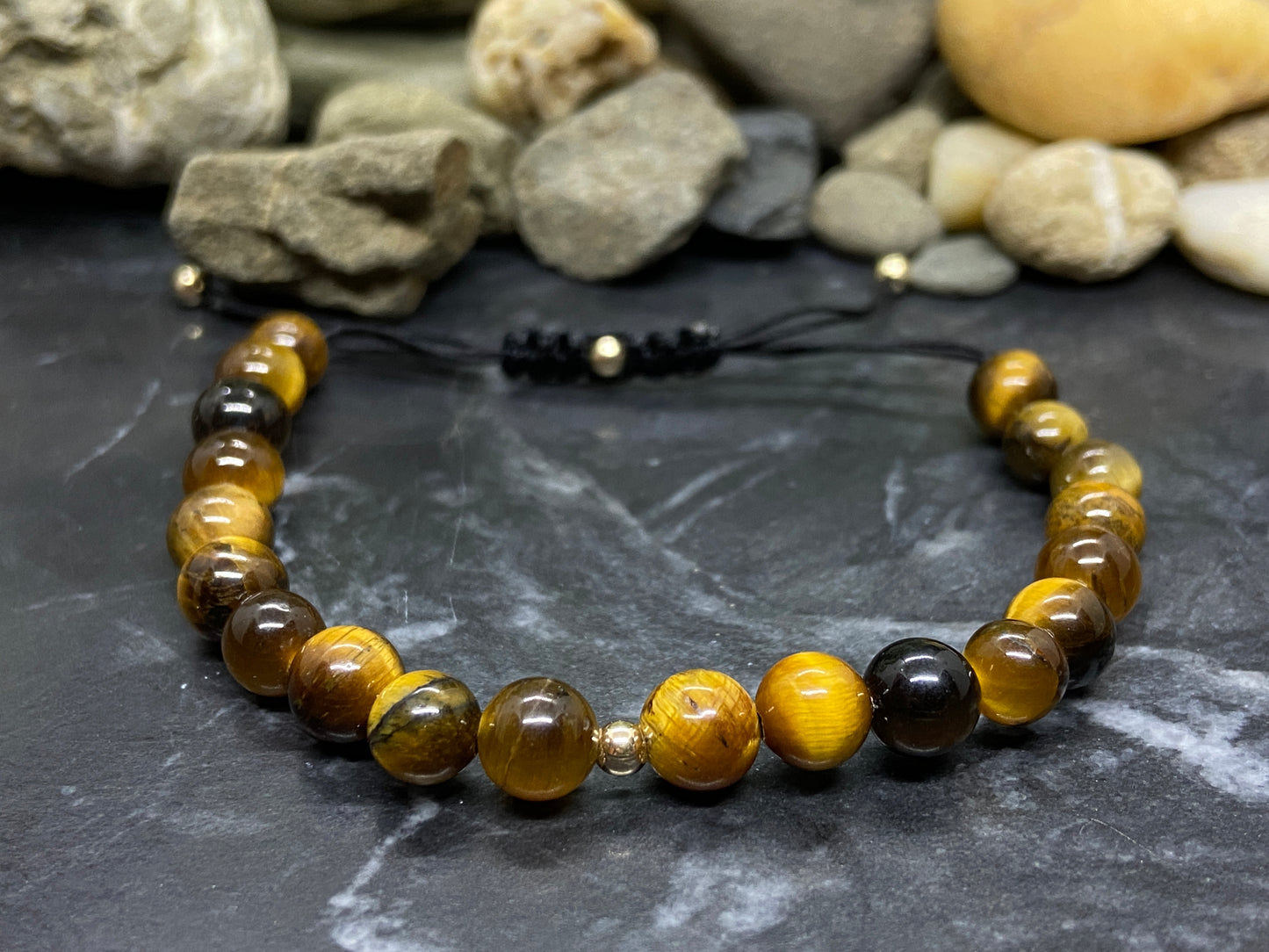 Tiegerauge Edelstein Armband mit echten Gold Perlen