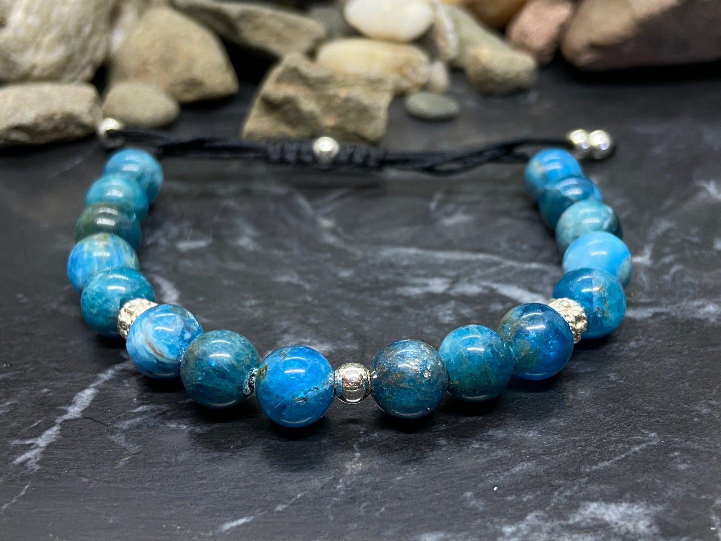 Apatit Edelstein Armband mit echten Silber Perlen