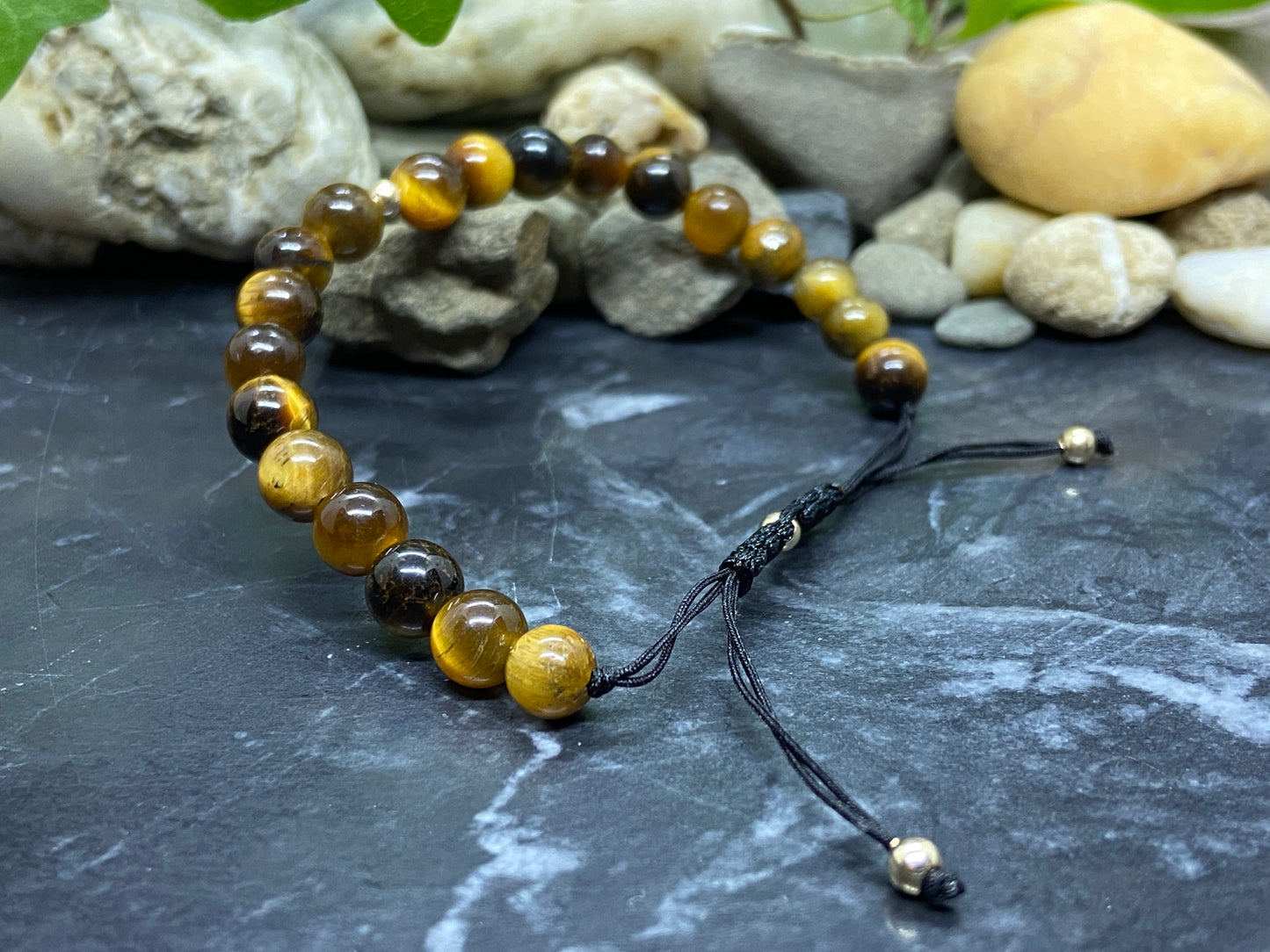 Tiegerauge Edelstein Armband mit echten Gold Perlen