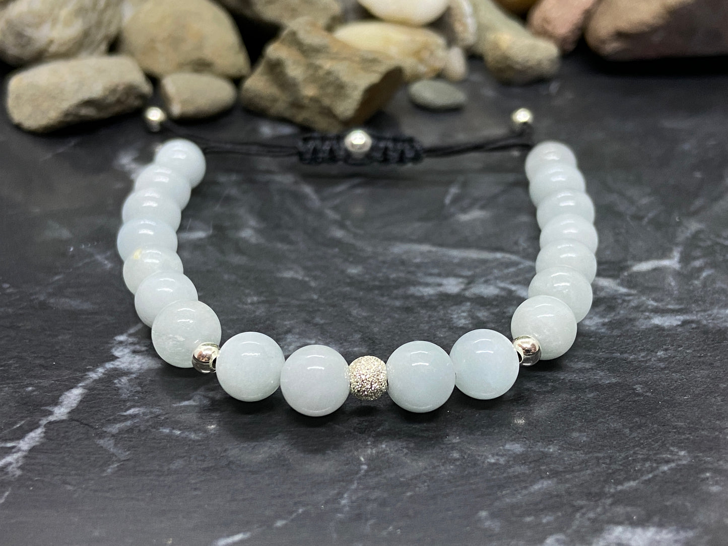 Aquamarin Edelstein Armband mit echten Silber Perlen
