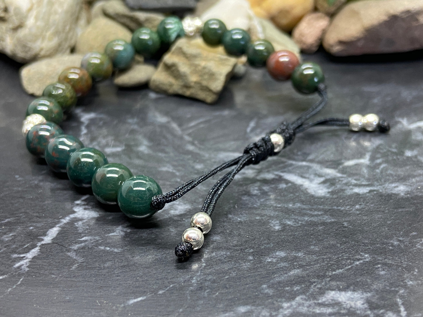 Heliotrop Edelstein Armband mit echten Silber Perlen