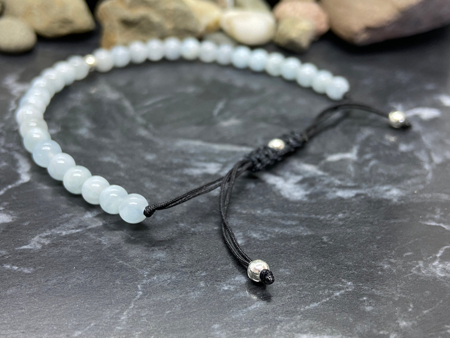 Aquamarin Edelstein Armband mit echten Silber Perlen