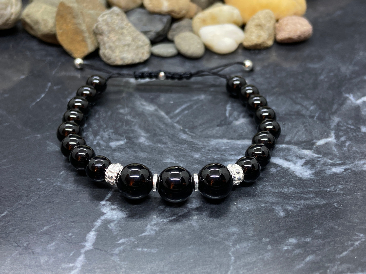 Onyx Edelstein Armband mit echten Silber Perlen