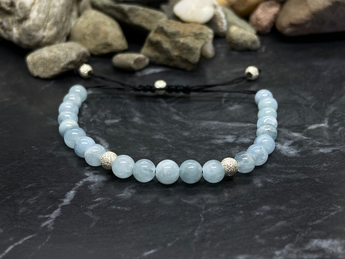 Aquamarin Edelsteine Armband mit echten Silber Perlen