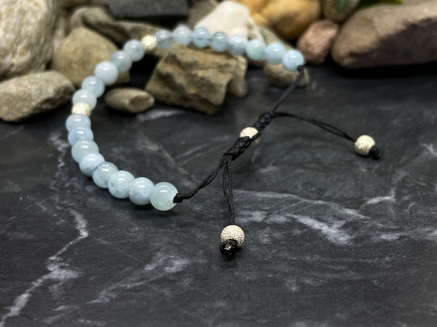 Aquamarin Edelsteine Armband mit echten Silber Perlen