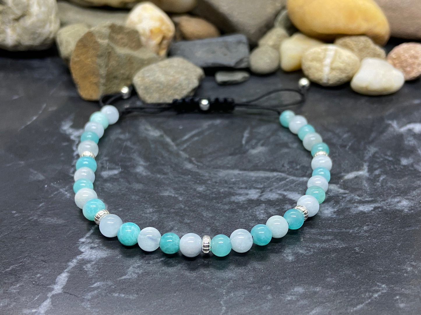 Aquamarin und Amazonit Edelstein Armband mit echten Silber Perlen