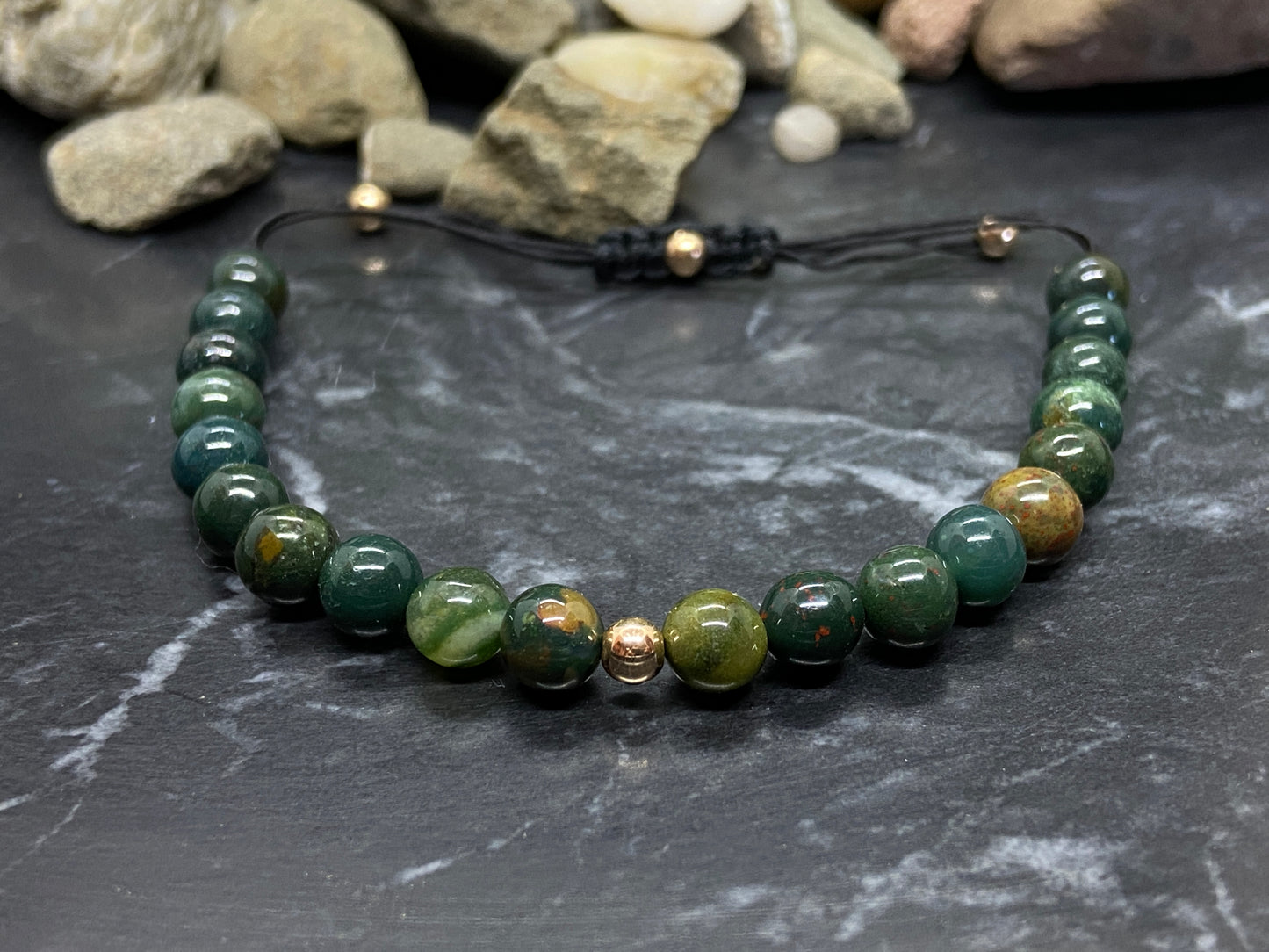 Heliotrop Edelstein Armband mit echten Gold Perlen