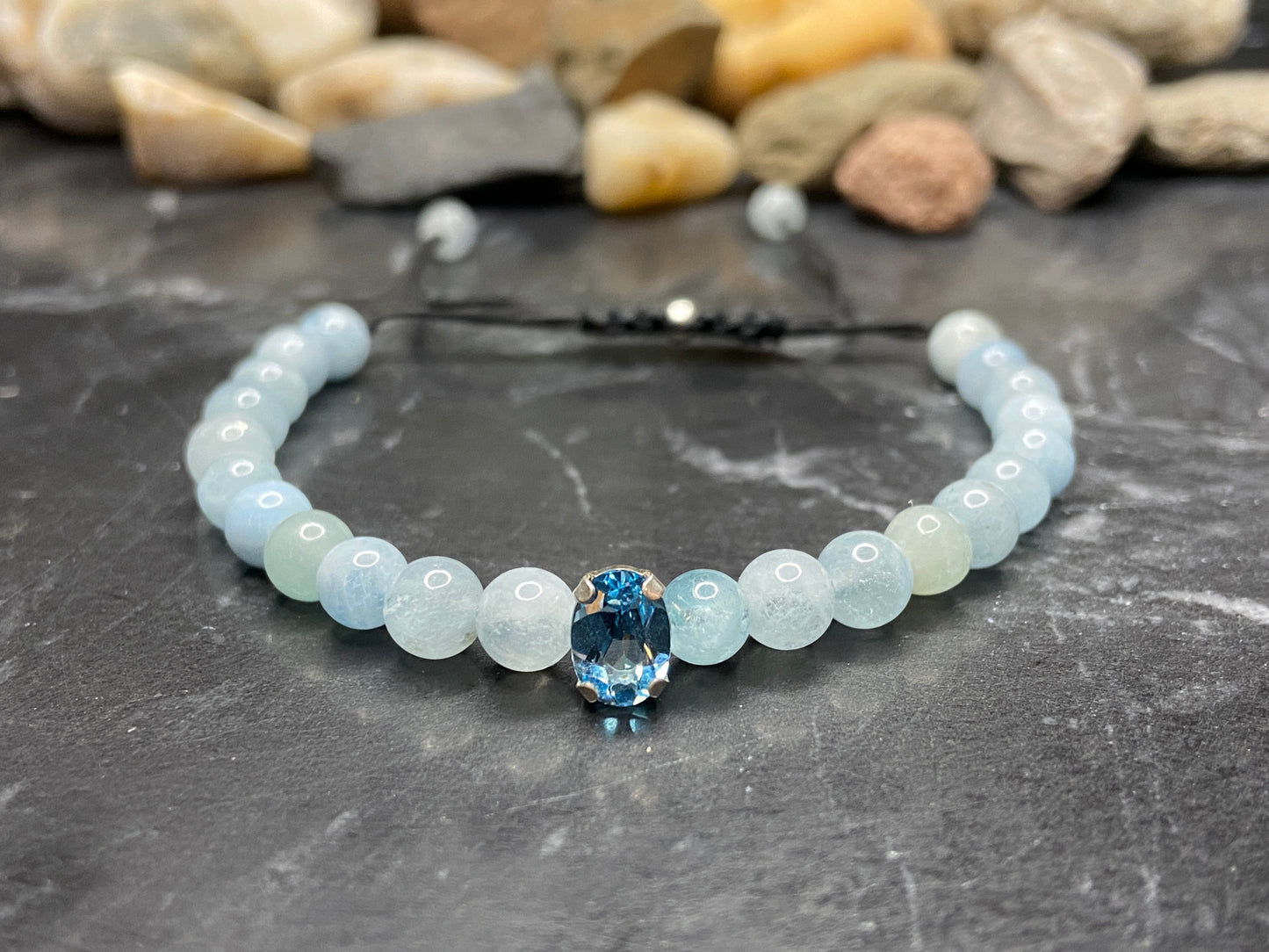 Aquamarin Edelstein Armband mit echtem Topas Stein