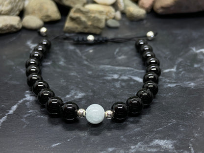 Onyx Und Aquamarin Edelstein Armband mit echten Silber Perlen