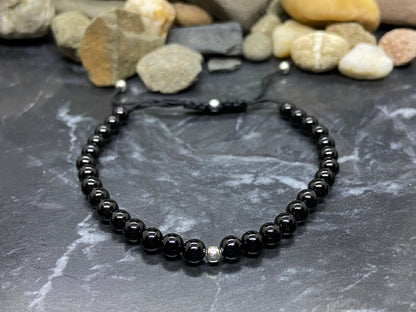 Onyx Edelstein Armband mit echten Silber Perlen