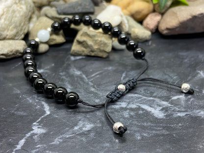 Onyx Und Aquamarin Edelstein Armband mit echten Silber Perlen